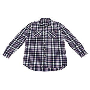 Vintage Stüssy Men’s Navy & White Plaid Flannel Shirt Y2K